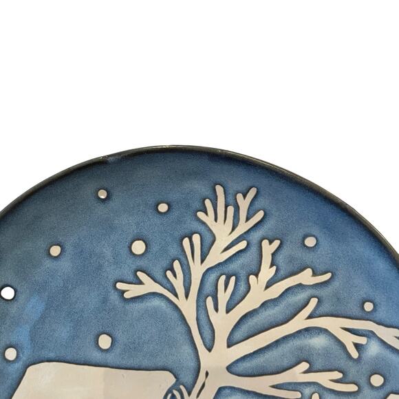 Eli + Ana Christmas Blue Nite Winter Snowy Cabin Salad Plates 8in Set of 4 NEW - Picture 3 of 11